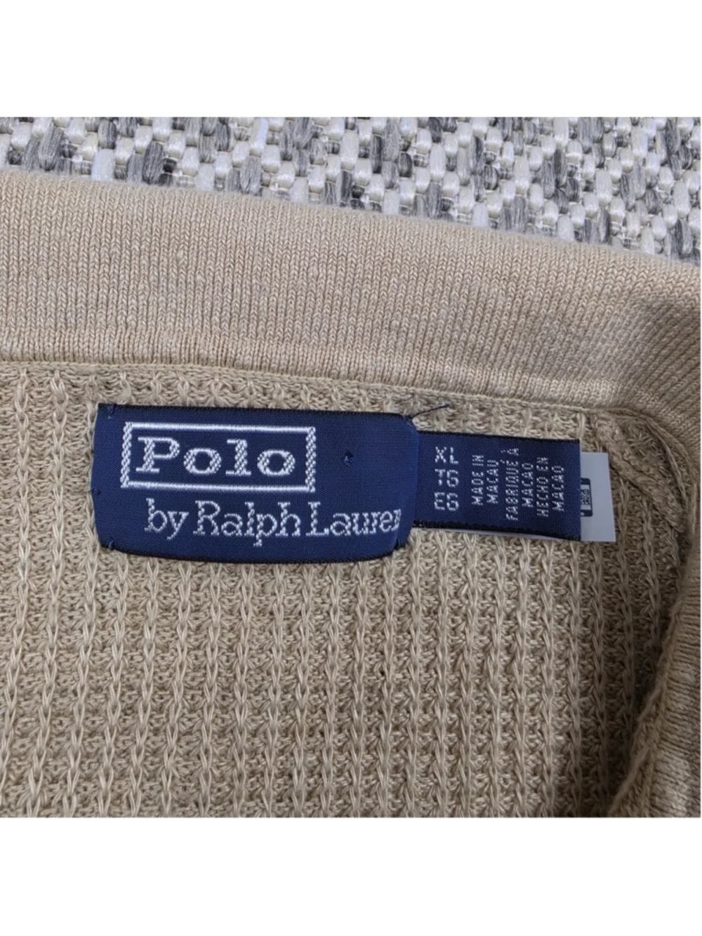 Polo Ralph Lauren Men’s XL 100% Linen Waffle Knit Open Collar Sweater Beige